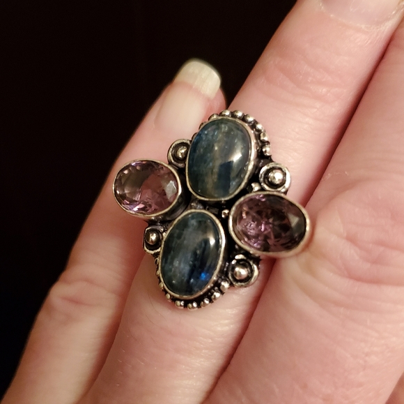 ***Sale*** New Blue Kyanite & Amethyst 925 Silver Ring. - Picture 7 of 10